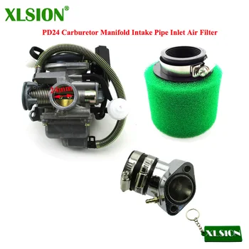 

XLSION PD24 Carburetor Manifold Intake Pipe Inlet Air Filter Cleaner For GY6 125cc 150cc Scooter ATV Go Kart Sunl