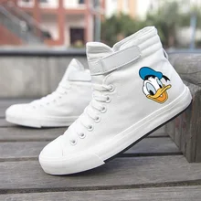 Дональд Дак и его друзья Микки забавный мультфильм печати высокие холщовые верхние кроссовки колледж мода досуг обувь