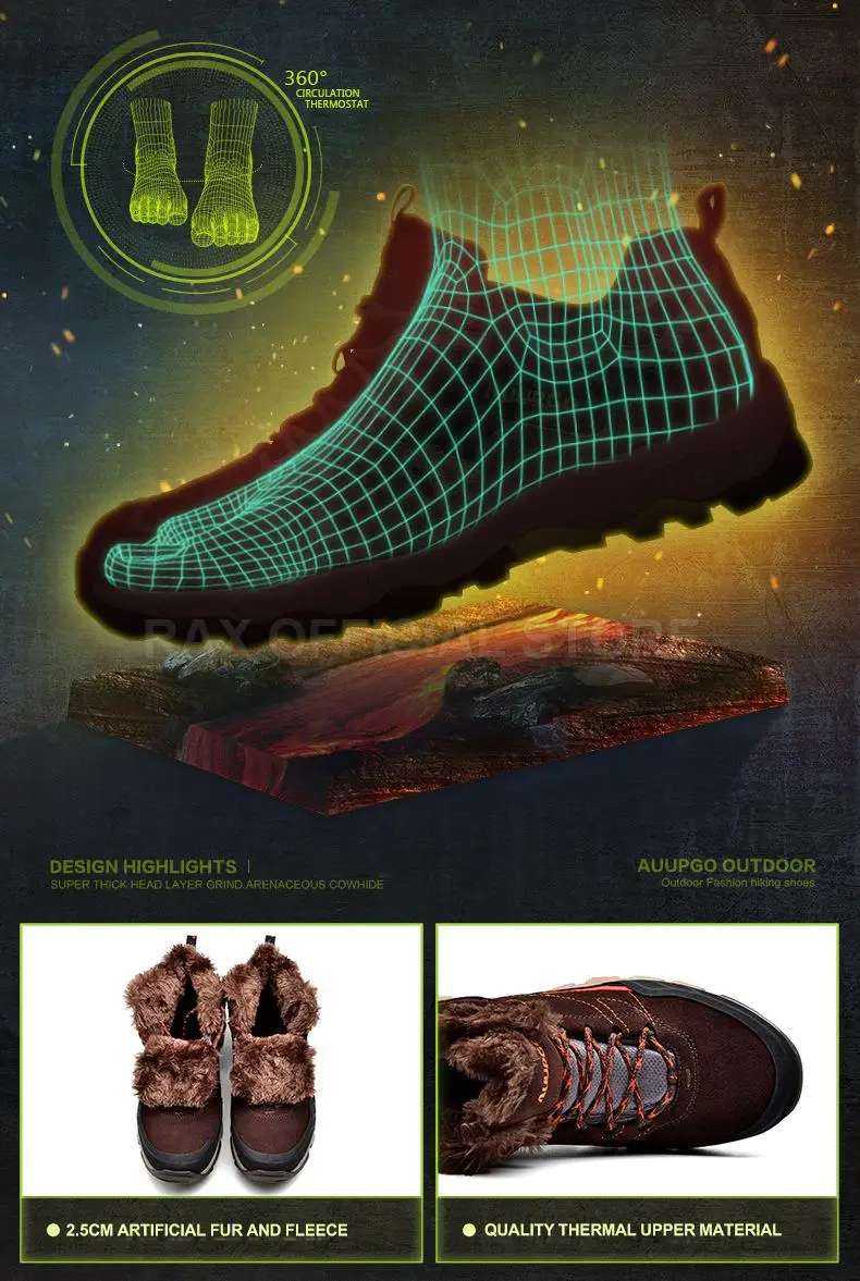 Auupgo, водонепроницаемая походная обувь для мужчин, зимние уличные спортивные кроссовки, походные ботинки, дышащие теплые флисовые зимние ботинки для мужчин