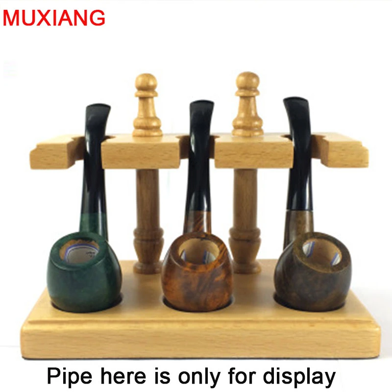 

RU- MUXIANG Smoking Tools Fittings Handmade Solid Wood Straight Line Vertical 3 Pipe Racks Portable Shelf for Tobacco Pipes