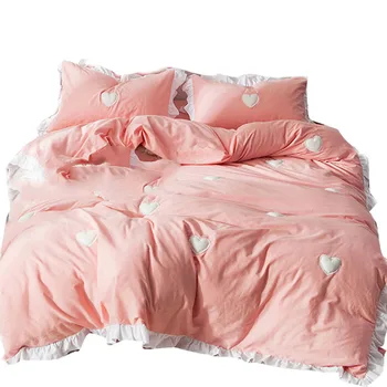 

Ins Wind Embroidered Brushed Cotton 4 pieces sheet set Simple Fashion Thick Warm Suite Bed Supplies Three Family of Four