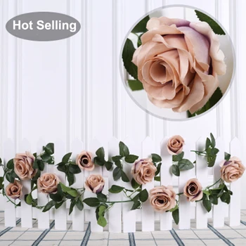 

NuoNuoWell 2x 7FT Artificial Rose Flower String 10 Heads Realistic Faux Silk Flowers Garland Wedding Bedroom Decor Retro colors