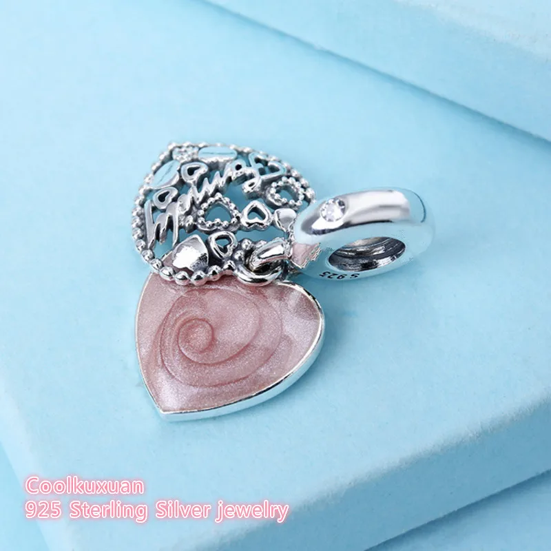

Autumn Original 925 Sterling Silver Love Makes A Family Dangle Charm, Pink Enamel & Clear CZ Beads Fit Pandora Charms Bracelet