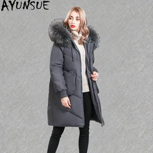 AYUNSUE, зимний модный пуховик, Женское пальто, длинная свободная Женская куртка, большая енотовидная собака, меховой воротник, парка, Mujer, KJ606