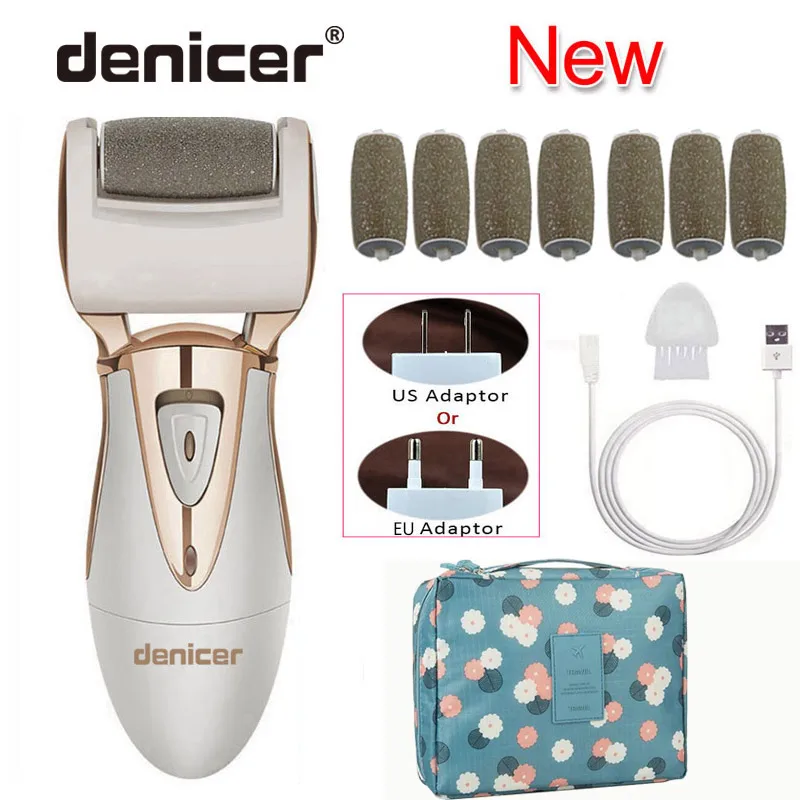 

2018 Electric Foot Care Tool Sholls Velvet Smooth Foot Care Pedicure File for Feet Dead Skin+ Gift 8 Roller Heads + Travel Bag