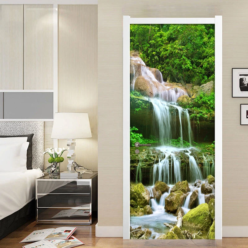 Mountain Water Waterfall Nature Landscape Wall Painting Living Room Bedroom Door Sticker PVC Self Adhesive Photo Mural Wallpaper waterfall door stickers pvc self adhesive waterproof 3d nature landscape wallpaper for living room bedroom door mural sticker