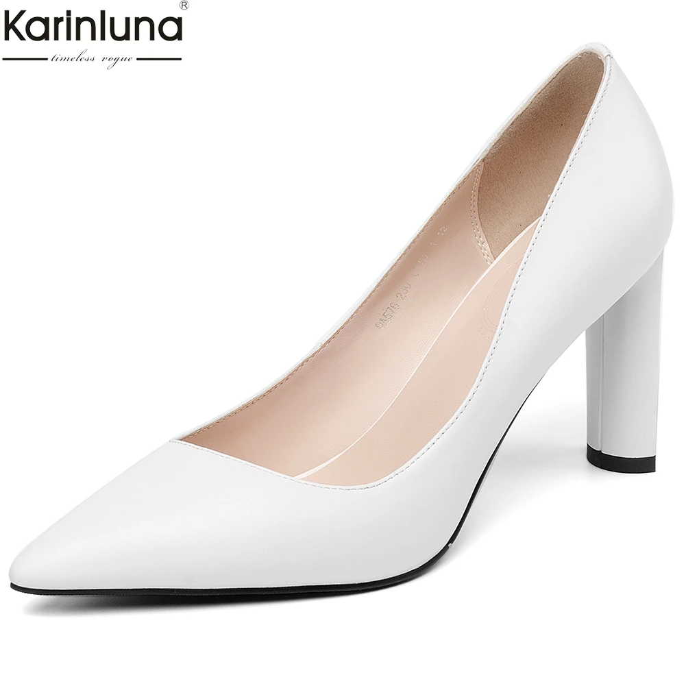 

Fashion trendy style genuine Cow Leather High Heels Elegant Pumps Women Shoes Slip On Party Shoes Woman Pumps Female