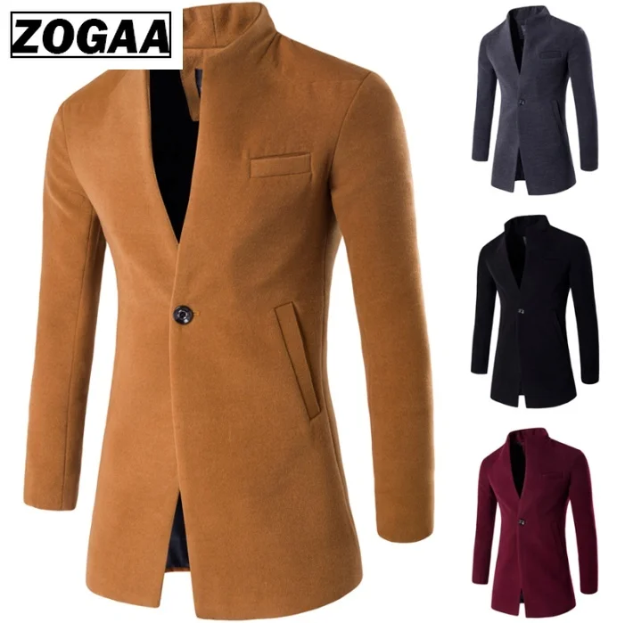 

ZOGAA Autumn Spring Coat Casual Wool Overcoats Men Clothing Windbreaker Men's Long Slim Cardigan Jacket Coats Mandarin Collar
