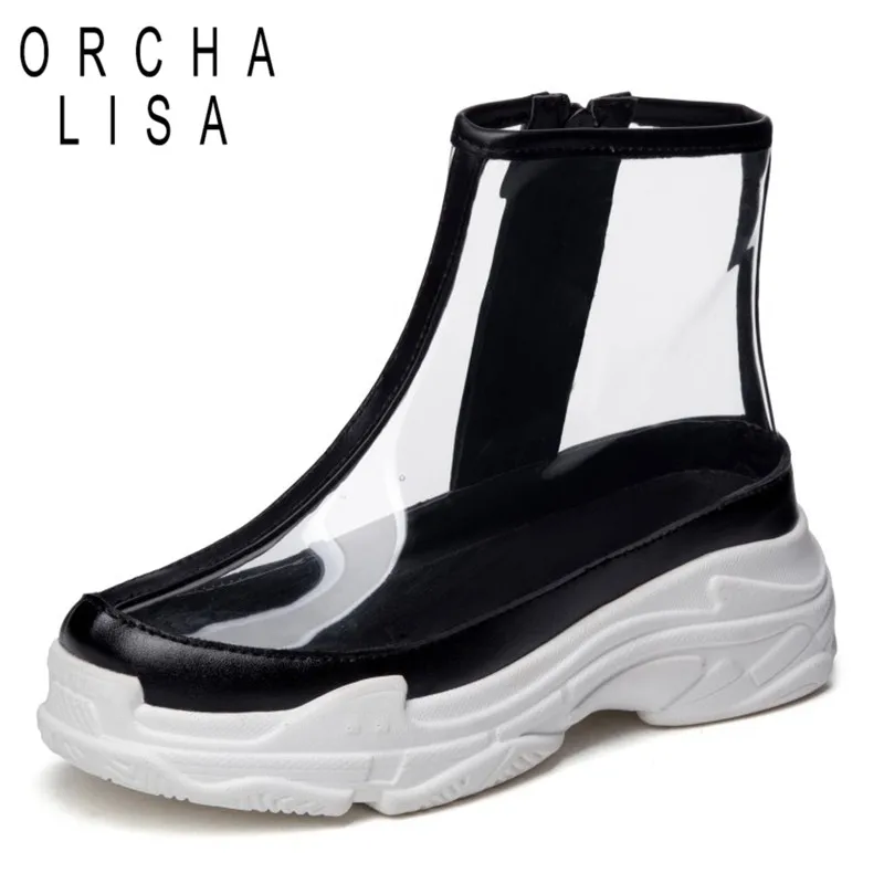 

ORCHA LISA women platform sneakers transparent PVC Clear wedges shoes hiking boots zipper Footwear spring trainers plus size 44