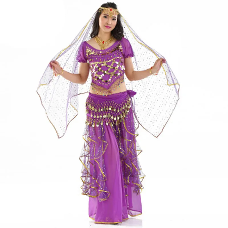 6 цветов, костюмы для танца живота, Восточная юбка для выступлений, соревнования, индийское платье Болливуда, костюм для танца живота, набор, племенной костюм - Цвет: 5 pcs