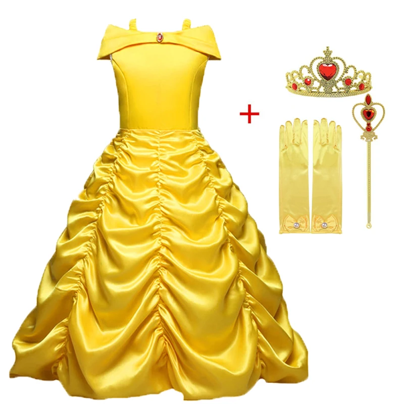 Платья «Королева Эльза», «Принцесса Анна», «Эльза», «Белль», вечерние костюмы для девочек, Vestidos Fantasia, детская одежда для девочек, волшебная палочка и корона - Цвет: 20