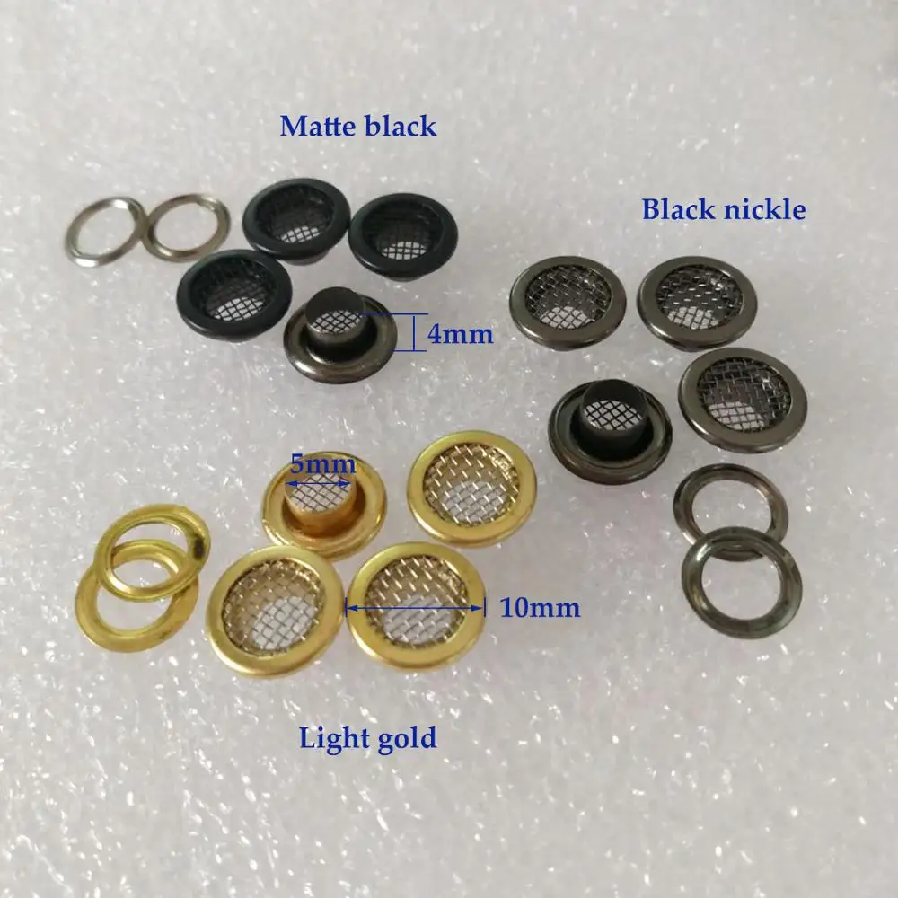 Metal Brass Mesh Eyelets Washer 100sets/Lot 10mm Metal Grommet Light Gold/Black Nickle/Matte Black Color