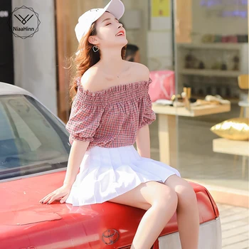 

Casual Basic Fashion All Match Solid White Skirts High Waist College Wind Pleated Skirt New Fashion Female Women Mini Skirts