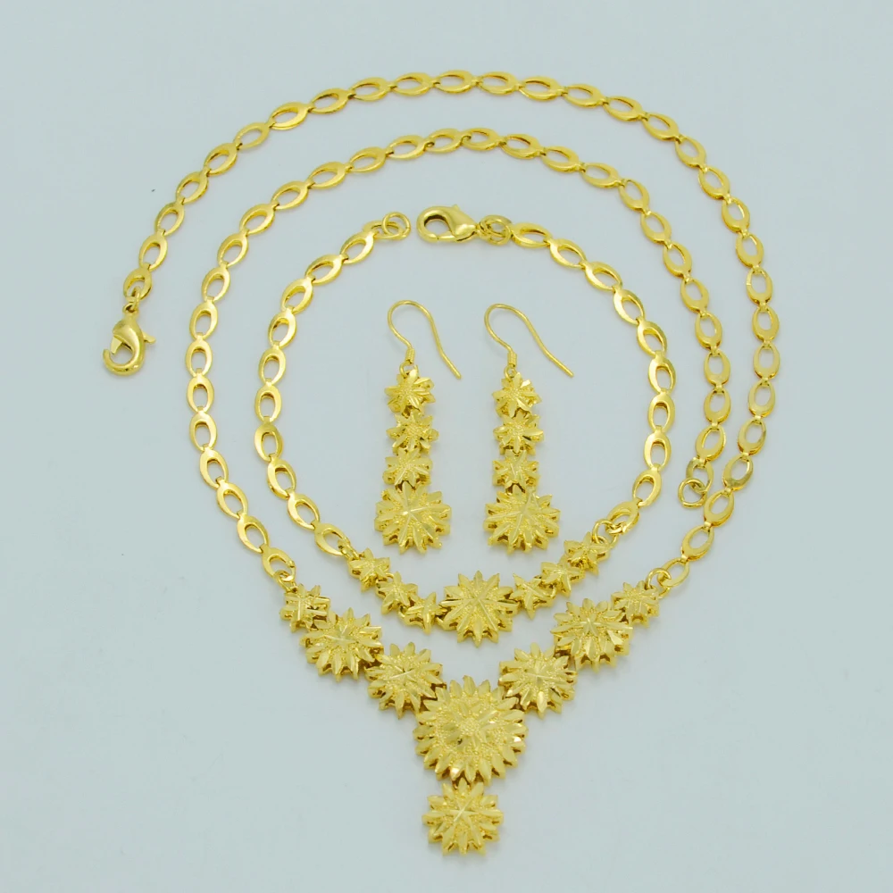 Anniyo Эфиопский комплект ювелирных изделий ожерелье/браслет/серьги Женская мода золотой цвет Африканский Свадебный подарок арабский невесты приданое#026906