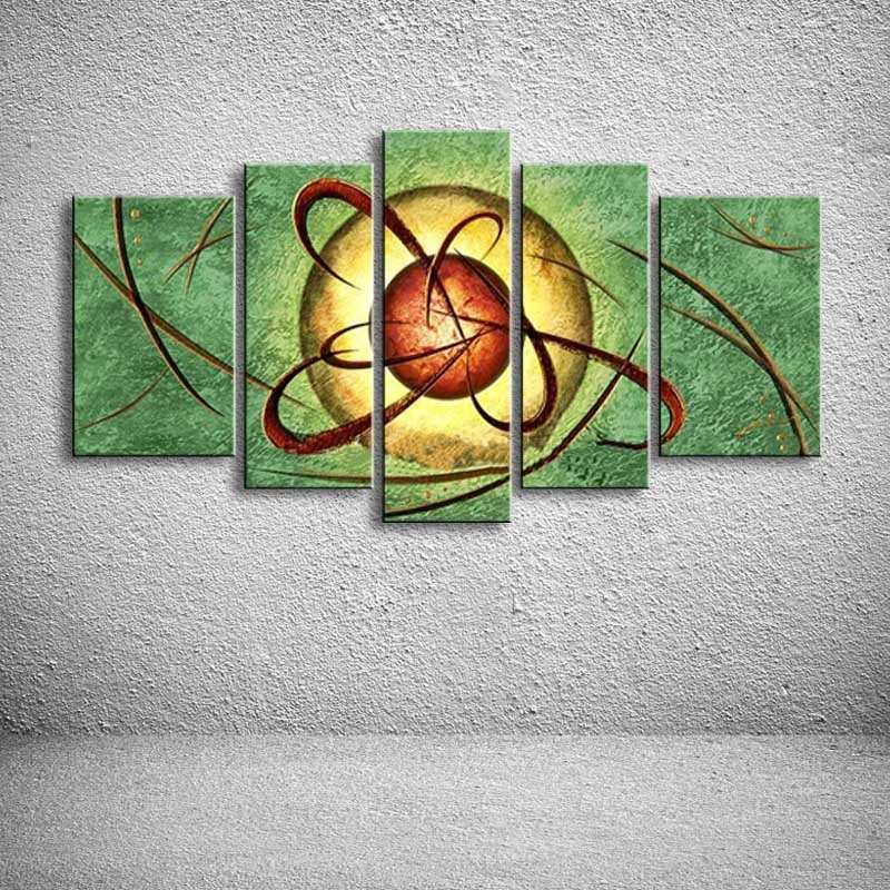 

Hand Painted Canvas Oil Paintings Modern Home Decor Wall Art Graffiti Green Acrylic Pictures 5 Panel Painting Bedroom Wallpaper