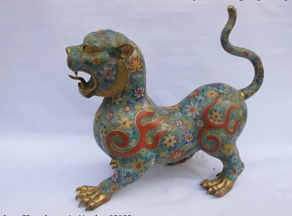 

bi002457 China Regius 100% Pure Bronze Copper cloisonne Lucky Tiger Lions Royal statue