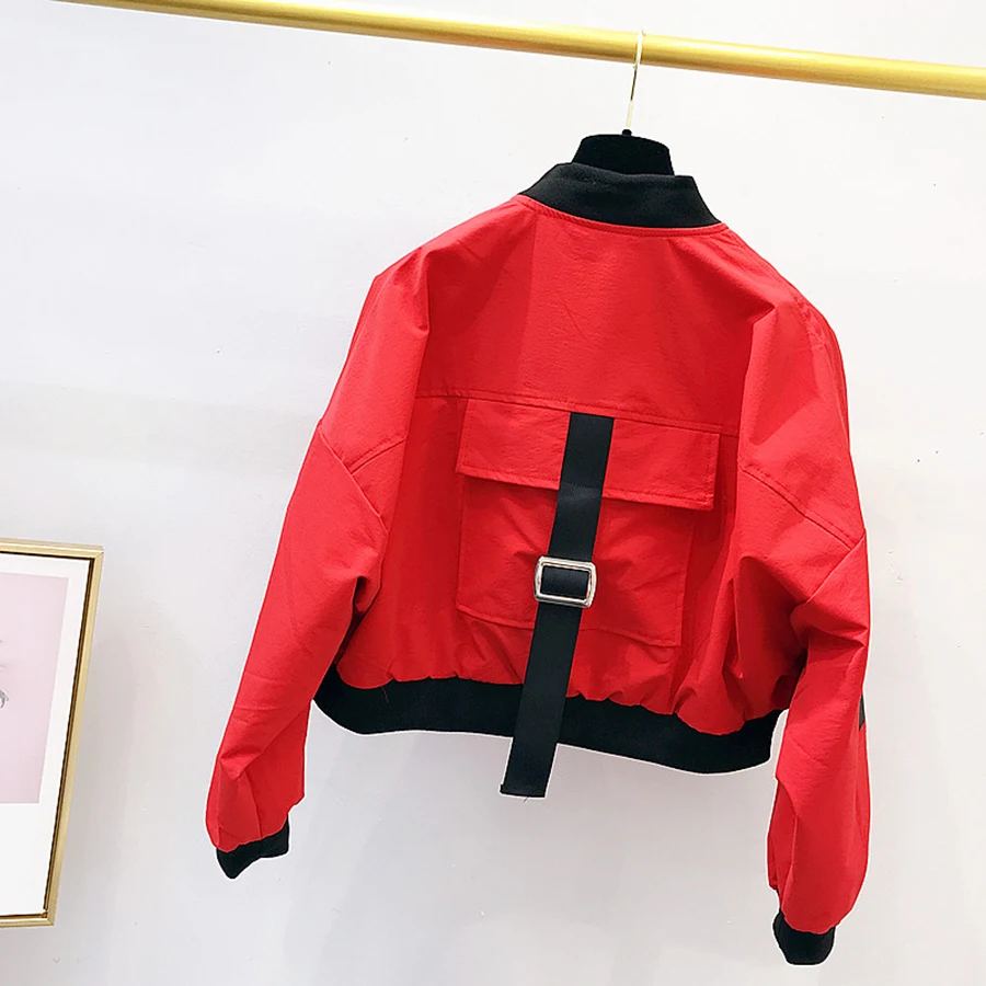 Femmes Bolero 2018 Noir Hop Streetwear red Automne Veste Court Hip 50b0083 Baseball Steampunk Courte Black Coréenne Bomber Manteaux qwxtBAO