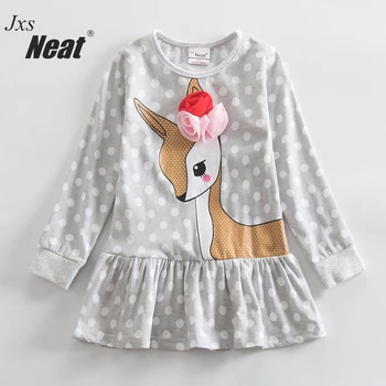 

Baby girl dresses neat summer round collar cotton children's clothing dot animal decorative print girl long sleeve dress LH6496