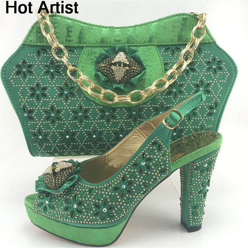 

Hot Artist New Arrival Italian Ladies Shoe And Bag Set Decorated With Rhinetsone Fashion Nigerian Women Wedding Shoes ME7713