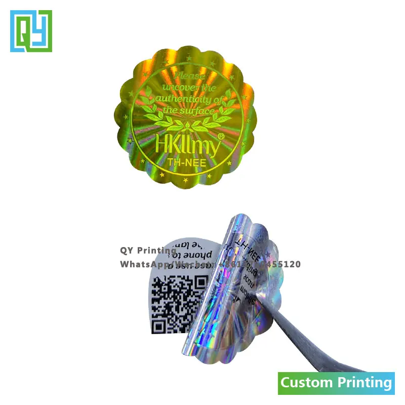 10000pcs 25x25mm 무료 배송 사용자 정의 인쇄 3D 황금 호 일 홀로그램 스티커 사용자 지정 숨겨진 된 텍스트 QR 코드 보안 인감 레이블
