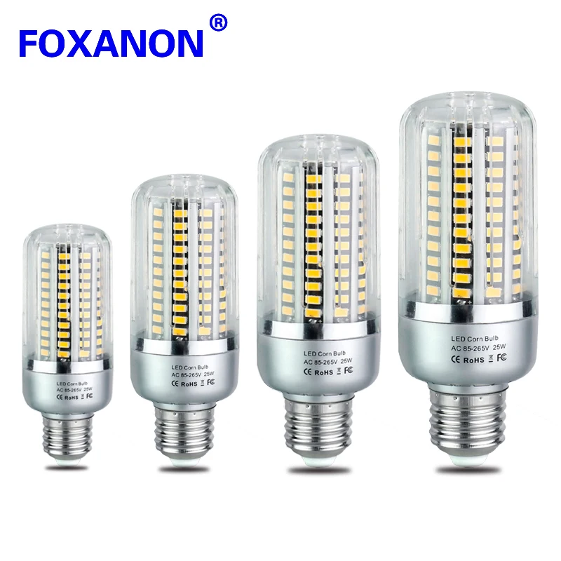 Foxanon светодиодные лампы Bombillas 220 В 110 в E27 E14 E12 25 Вт 20 15 10 5 85-265 5736 кукурузный свет
