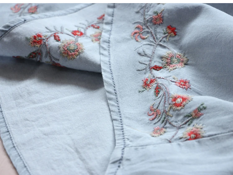 2018 Spring Autumn 3-12 Age Kids Embroidery Flower Long And Short Sleeve Double Use Denim Blue Elegant Dress For Girl With Belt (8)