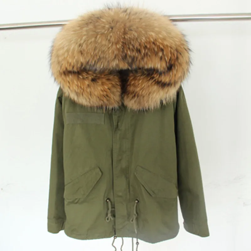 2016 New Lady Parkas Female Jacket Real Large Raccoon Fur Winter Coat Women Jacket Coats Collar Thicken Warm Padded Cotton