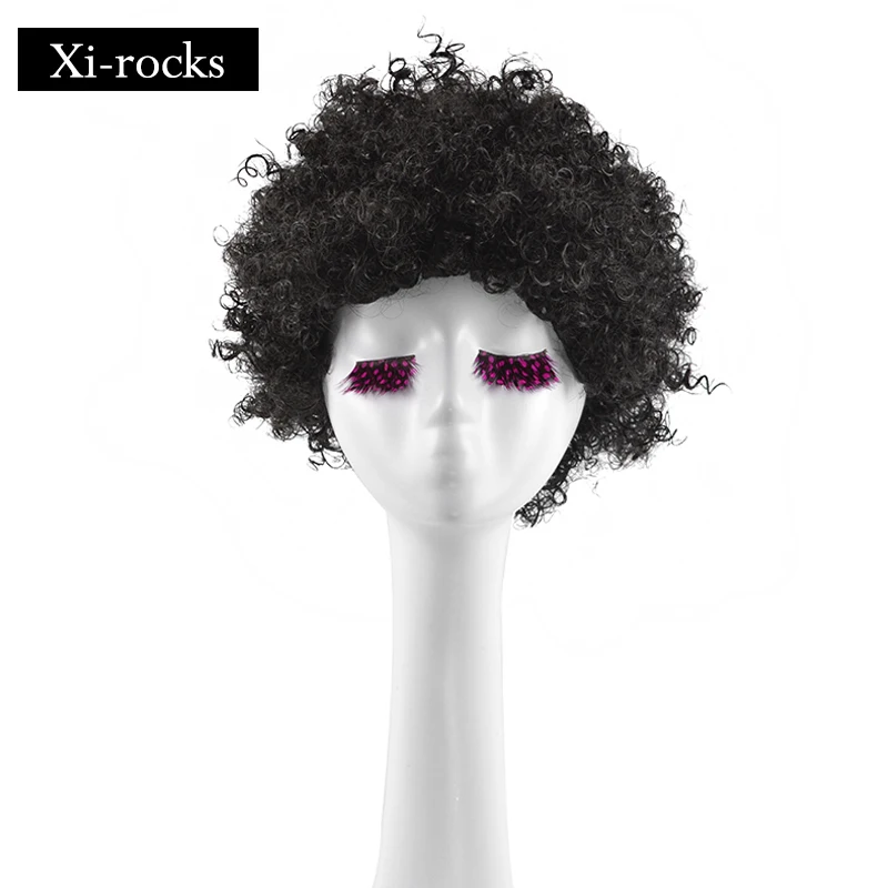 

3035 Xi.rocks Synthetic High Temperature Afro Kinky Curly wigs Natural Black Color Short Wig Short wig for Black Women