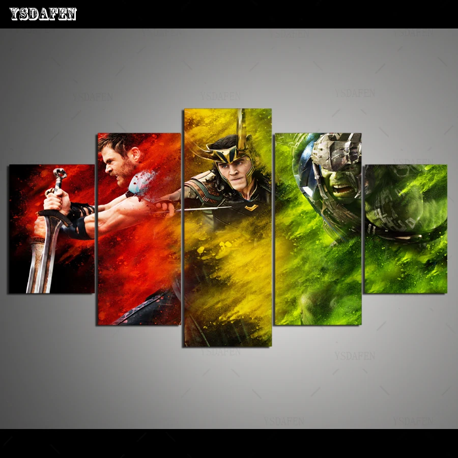 

Drop Shipping HD 5 panel Canvas Art MV thor loki hulk thor ragnarok panther mountain Poster Picture For Living Room VH-1043