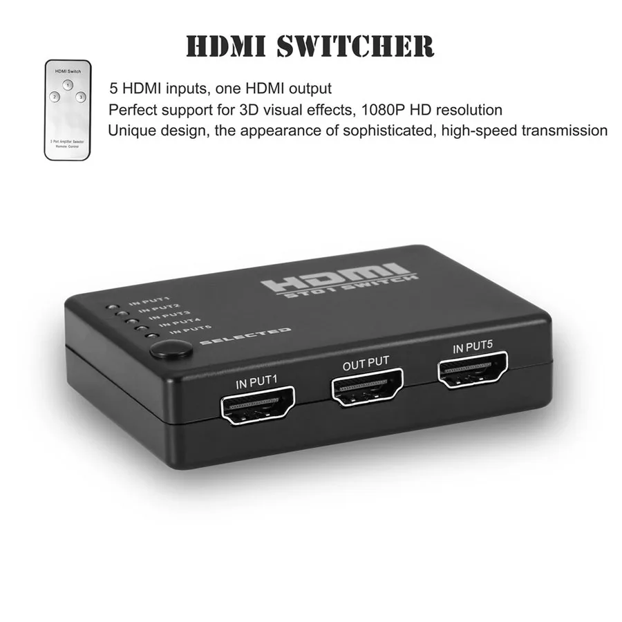 Высокое качество 5 в 1 выход HDMI коммутатор HD видео переключатель Splitter адаптер с USB Мощность кабель для HDTV XBOX DVD проектор 3D 1080 P