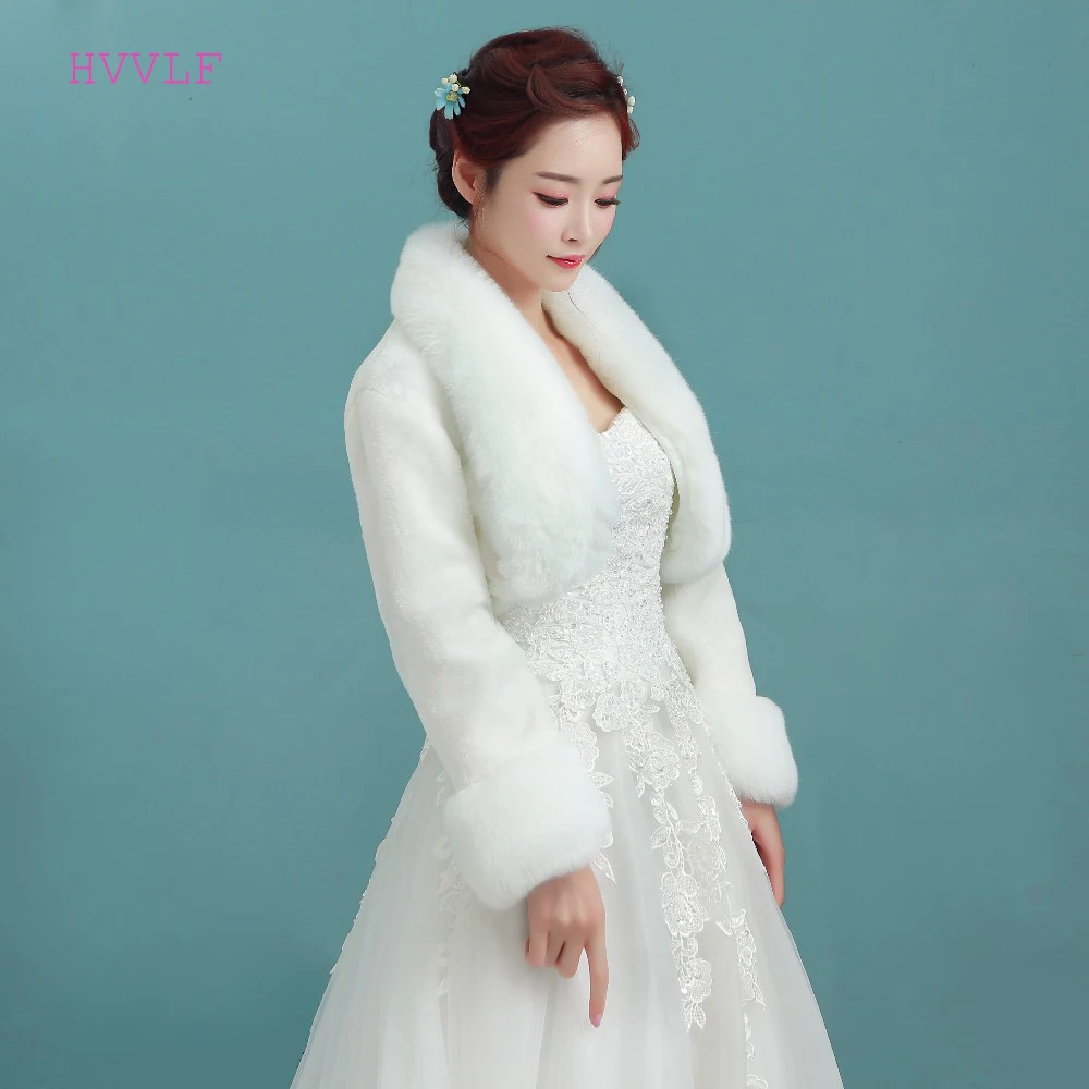 Wedding Accessories High Quality Faux Fur Bolero Long Sleeves Ivory Wedding Jackets Winter Warm Coats Bride Wedding Coat