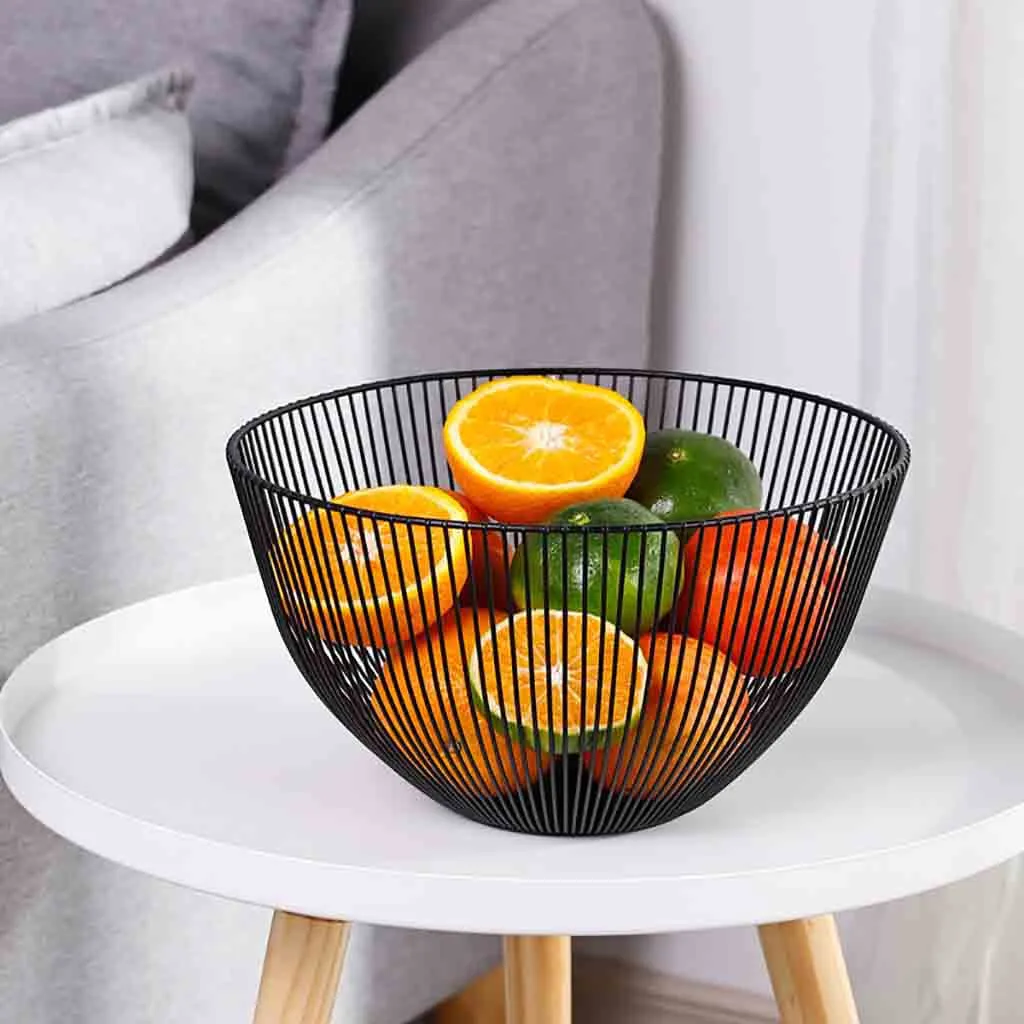 Fruit Basket Metal Wire Fruit Vegetable Snack Tray Bowl Basket Kitchen Storage Rack Holder Container Desktop Display