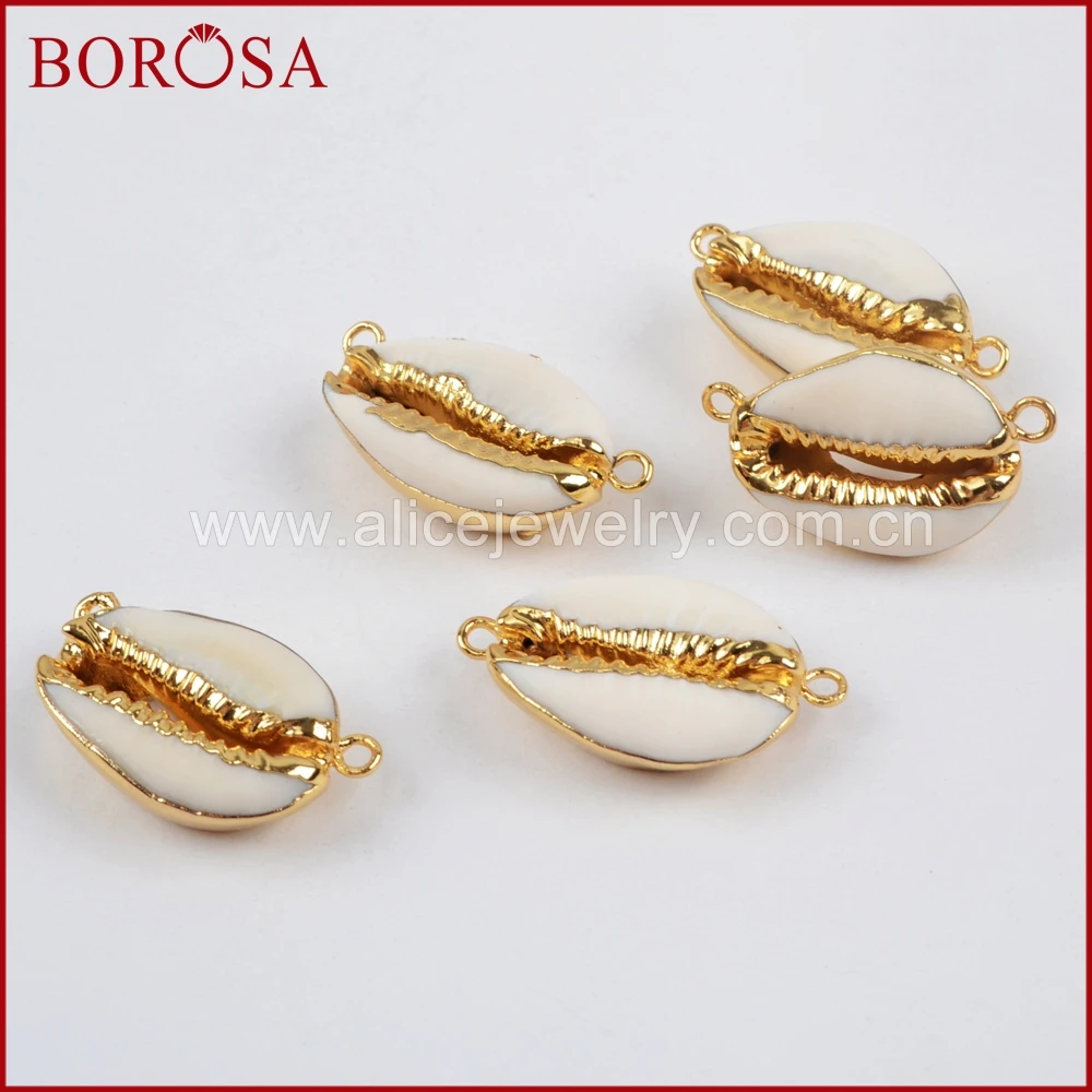 

BOROSA New 10PCS Gold Color Natural Shell Connector Beads,High Quality Cowrie Shell Fashion Connector for Jewelry Making G1452