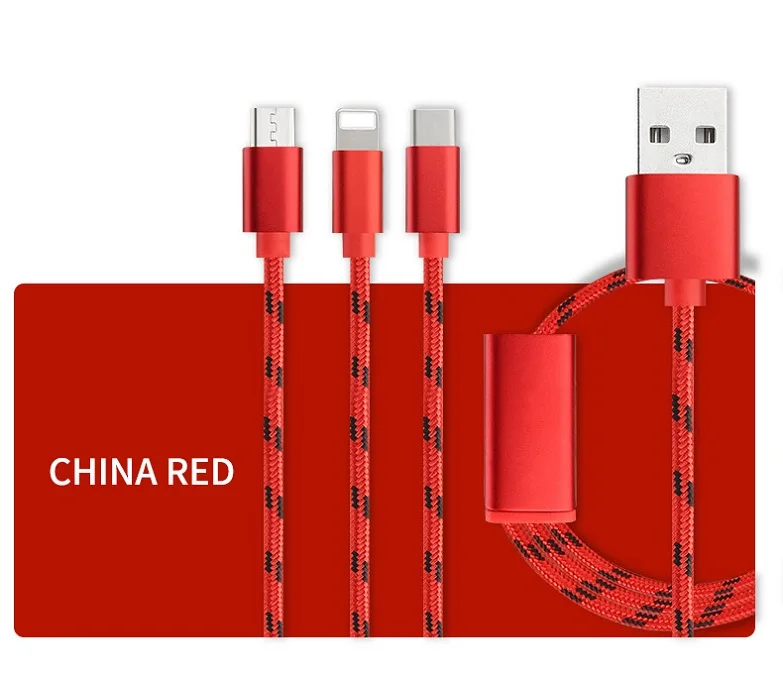 3 в 1 USB кабель 2 в 1 Тип C 8 Pin кабель зарядного устройства микро-usb для iPhone X samsung S9 S8 huawei P20 3A USB-C Android телефонные кабели - Цвет: Красный