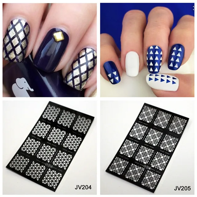 12pc Sheet Diamond Check Pattern Nail Stencils Art Vinyl 12pc Sheet Diamond Check Pattern Nail Stencils Art Vinyl Reusable Stencil Template For
