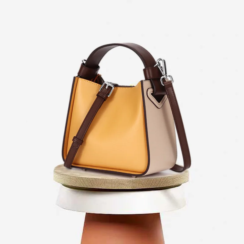 

Summer fresh color natural leather women's small luxury brand design bucket bag women's shoulder messenger bag fashion purse