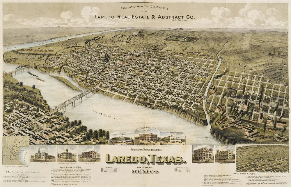 Laredo Real Estate Texas Recovery City Map Classic Vintage Retro Kraft Decorative Poster Maps