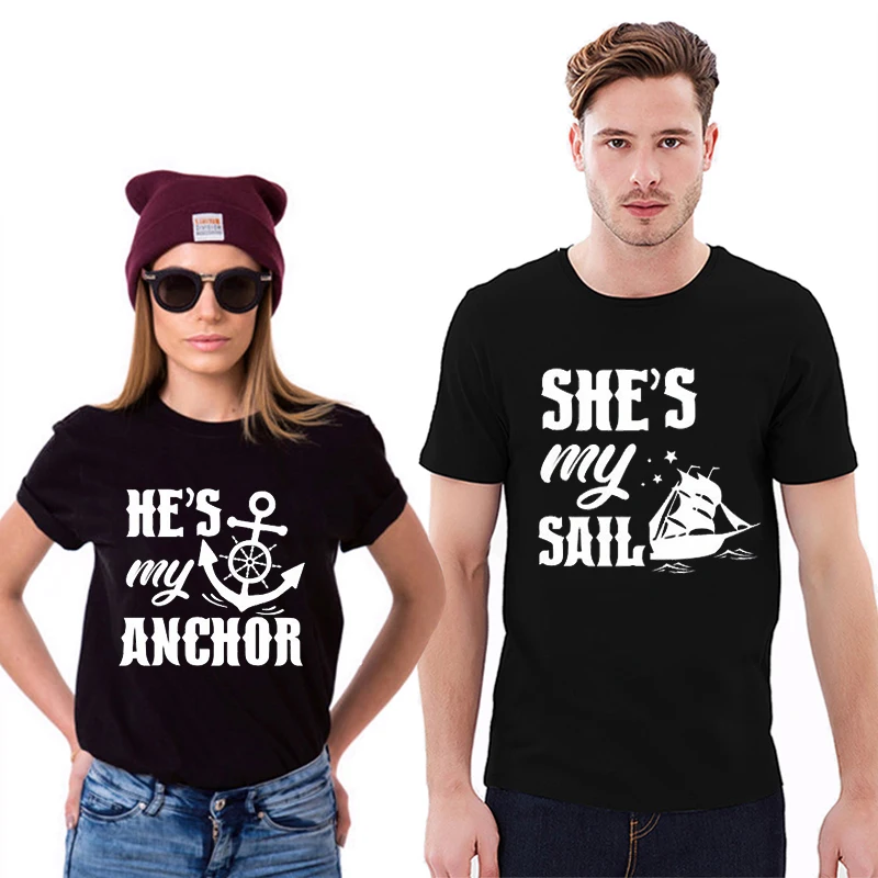 EnjoytheSpirit She's My Sail He's Anchor Couples одинаковая забавная футболка из мягкого хлопка
