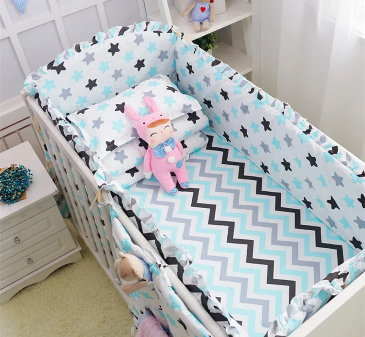 6 шт. Мультяшные детские постельные принадлежности детские кроватки бамперы кровать вокруг кроватки простыни хлопок утолщение настраиваемые детские постельные принадлежности - Цвет: blue wave star