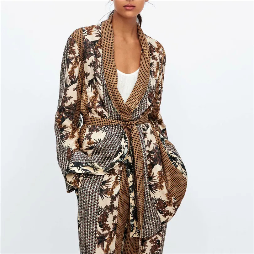 

patchwork vintage floral print blazer bow tie sashes long sleeve coat female retro chic outerwear casaco feminine tops