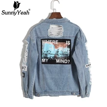 SunnyYeah Women Basic Coats Ripped Denim Jacket 2018 New Long Sleeve Hole Boyfriend Female Jeans Coat Casual Girls Outwear Femme