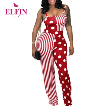 

Polka and Striped Jumpsuits spaghetti strap long pants Vintage bodysuits 2018 Summer female clothing overall WS9576R