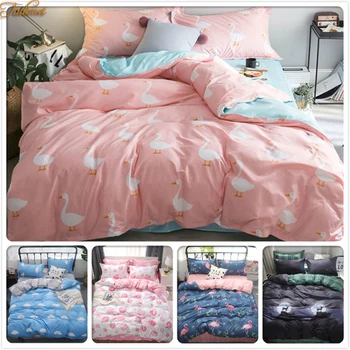 

Duck Pattern Pink AB Side Duvet Cover 3/4 pcs Bedding Sets Adult Kids Child Soft Cotton Bed Linen Single Twin Queen King Size 2m