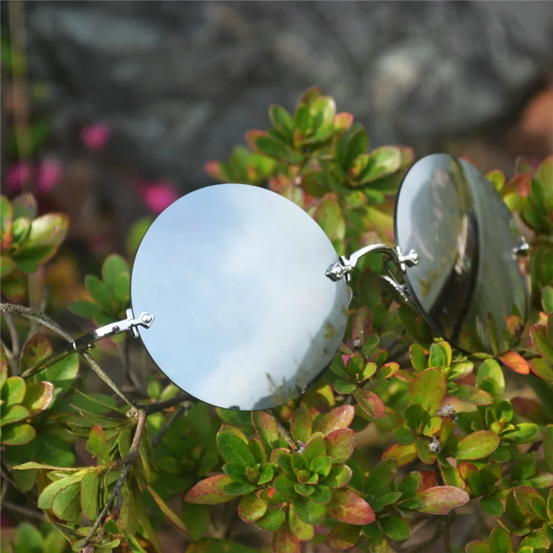 Маленькие солнцезащитные очки без оправы для женщин и мужчин, винтажные Модные металлические круглые солнцезащитные очки, женские негабаритные очки, мужские очки FML