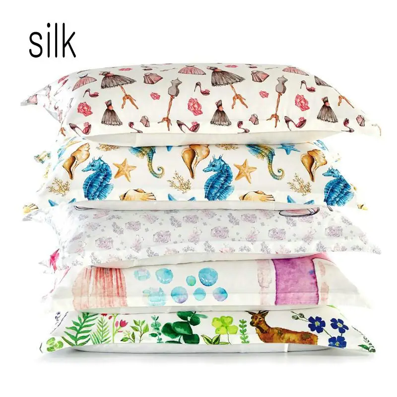 New printed mulberry silk pillowcase single side Silk bedding