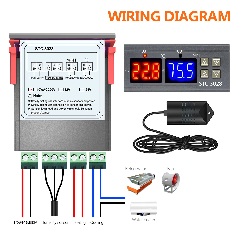 SHT2000 STC-3028 AC 110V 220V DC 12V 24V цифровой регулятор температуры и влажности Термостат гигрометр