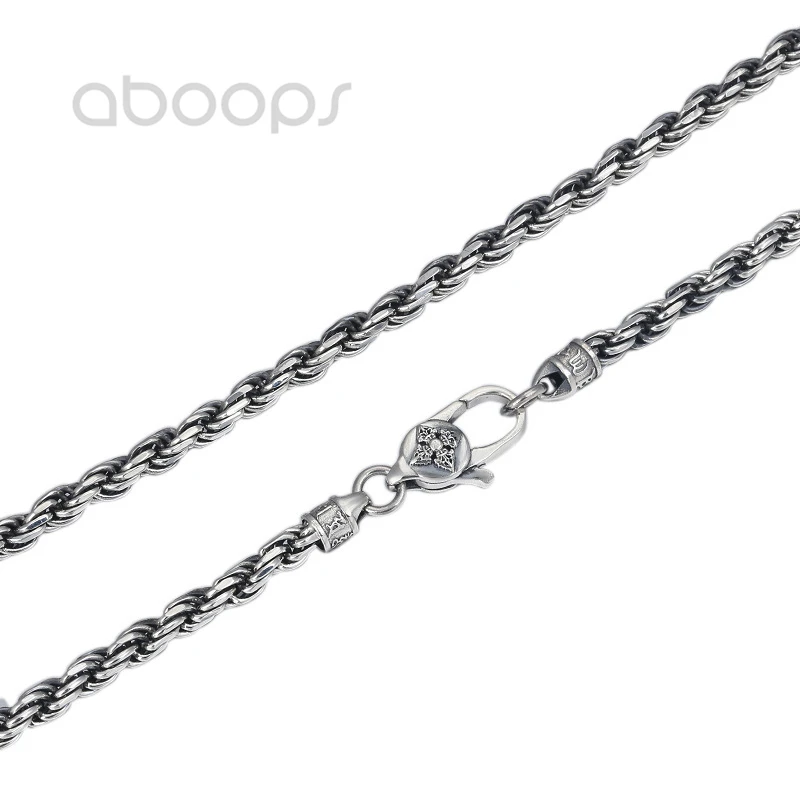 

Vintage 925 Sterling Silver Rope Chain Necklace for Men Boys 4 mm 50-75 cm Free Shipping