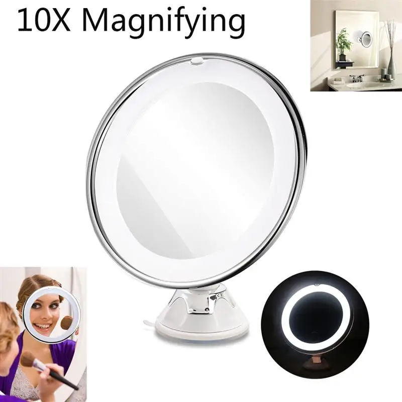 

360 Swivel 10x Magnifying Bright LED Lighted Makeup Mirror Tabletop Round Makeup Cosmetic Mirror 8 inch with Sucker