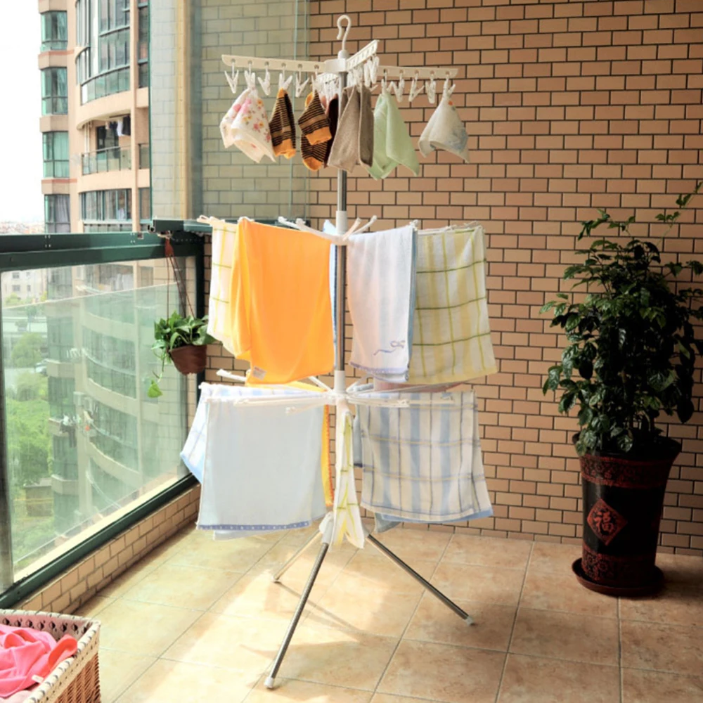 3 Tiers Foldable Cloth Drying Rack stainless steel Towel Hanger Clothes Coat Organizer Clothes Drying Rack 68.5x68.5x170cm