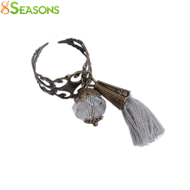8SEASONS New Fashion Adjustable Rings Antique Bronze Wtih Clear Faceted Bead Cot 8SEASONS New Fashion Adjustable Rings Antique Bronze Wtih Clear Faceted Bead Cot